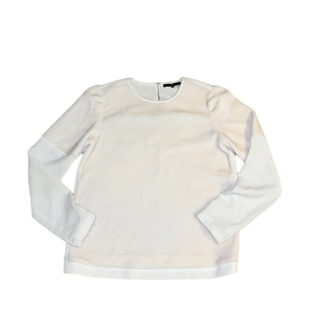 Tibi New York Faux Fur Teddy Crewneck Ivory/Cream Long Sleeve Shirt‎
